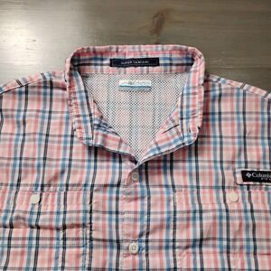 Columbia PFG Short Sleeve Shirt Mens L  Multi Plaid Fishing Omni Shade Vented